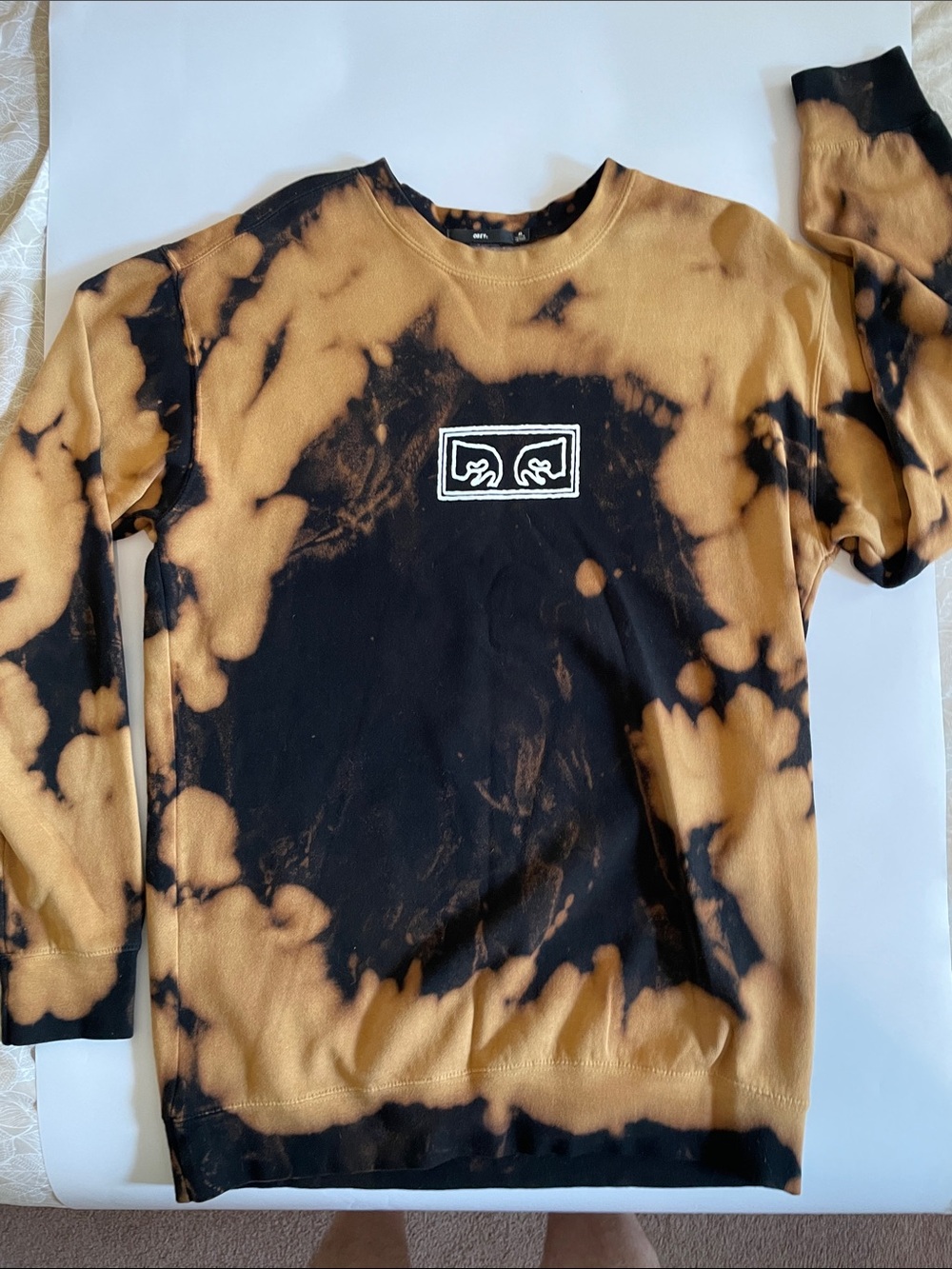 Obey Black and Tan Bleach-Effect Crewneck Sweatshirt